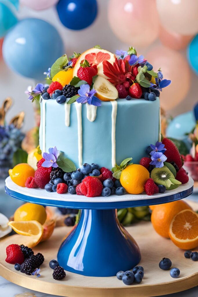 Baby Birthday Blue DIY Fresh Fruit Cakes