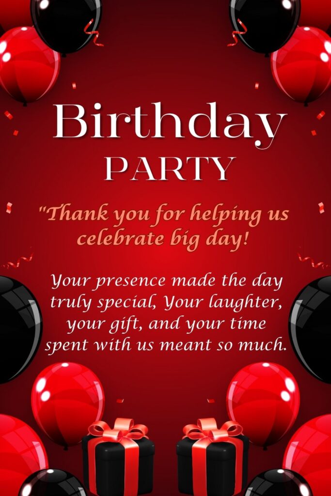 Birthday Party Thank you Messages Cards