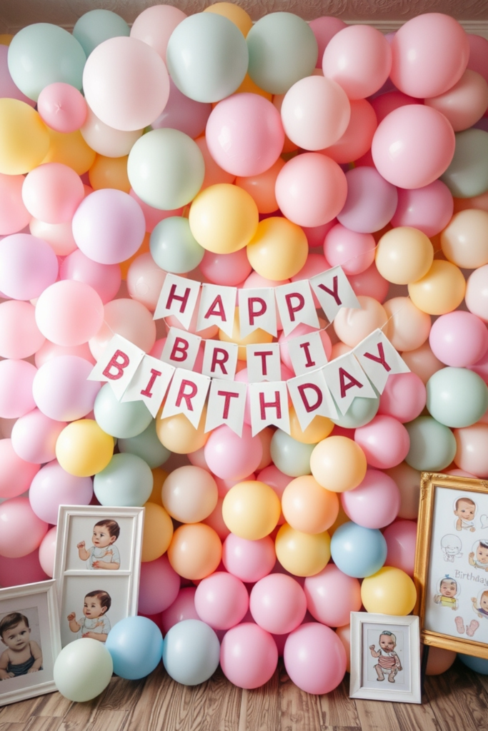 Baby Birthday Decoration Balloon Wall Ideas at Home