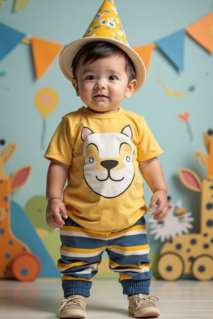 1-Year Baby Boy Birthday Prints and Color Dress