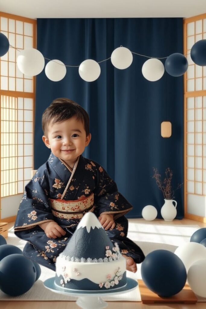 Japanese Cultural Birthday Kimono Dress for 1-Year Baby Boy