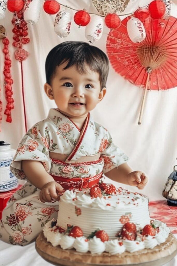 1-Year Baby Boy Japanese Cultural Kimono Dress for Birthday