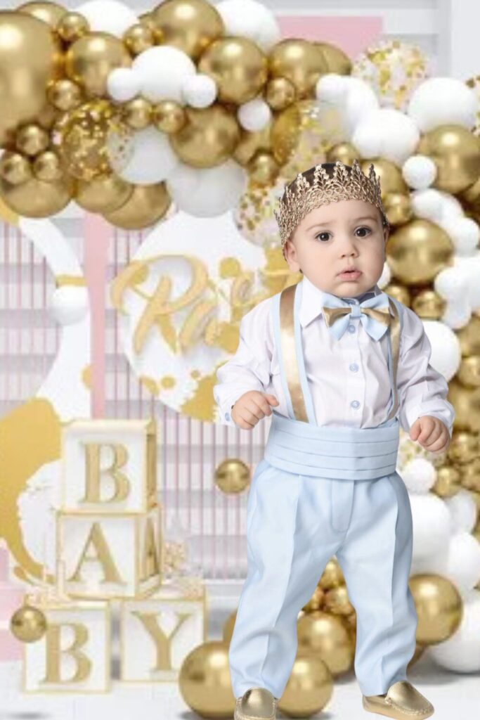 1-Year Baby Boy Birthday Royal Velvet Dress 