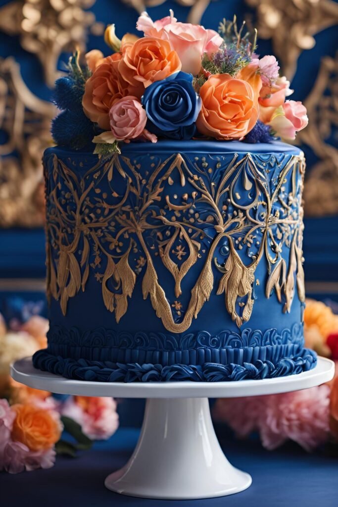 Fresh Flowers Blue Cake